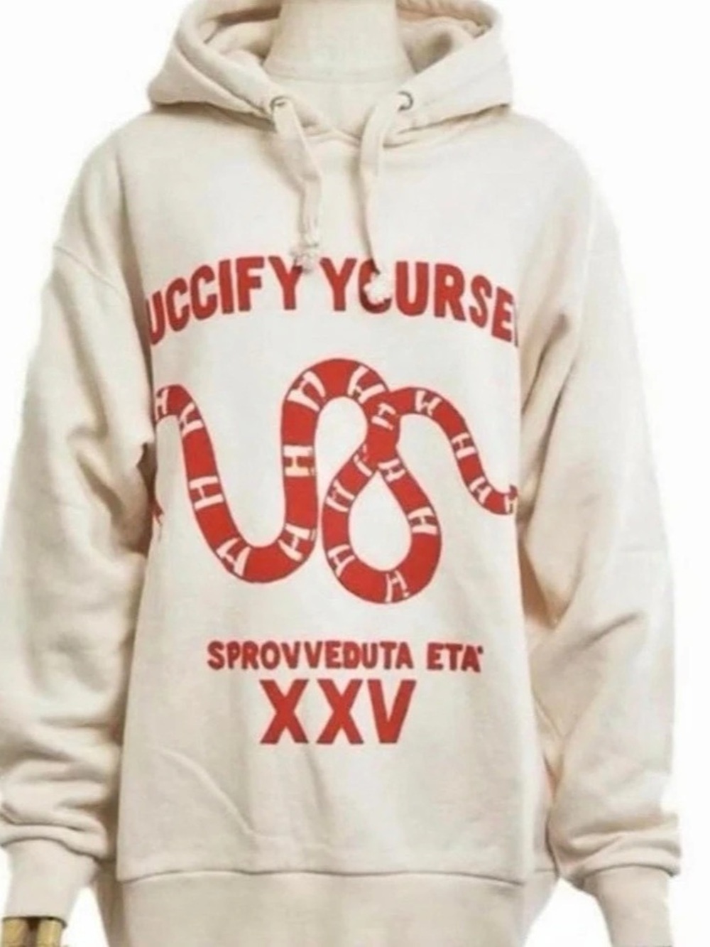 Gucci Guccify Yourself Snake Print Hooded Sweatshirt Cream & Red